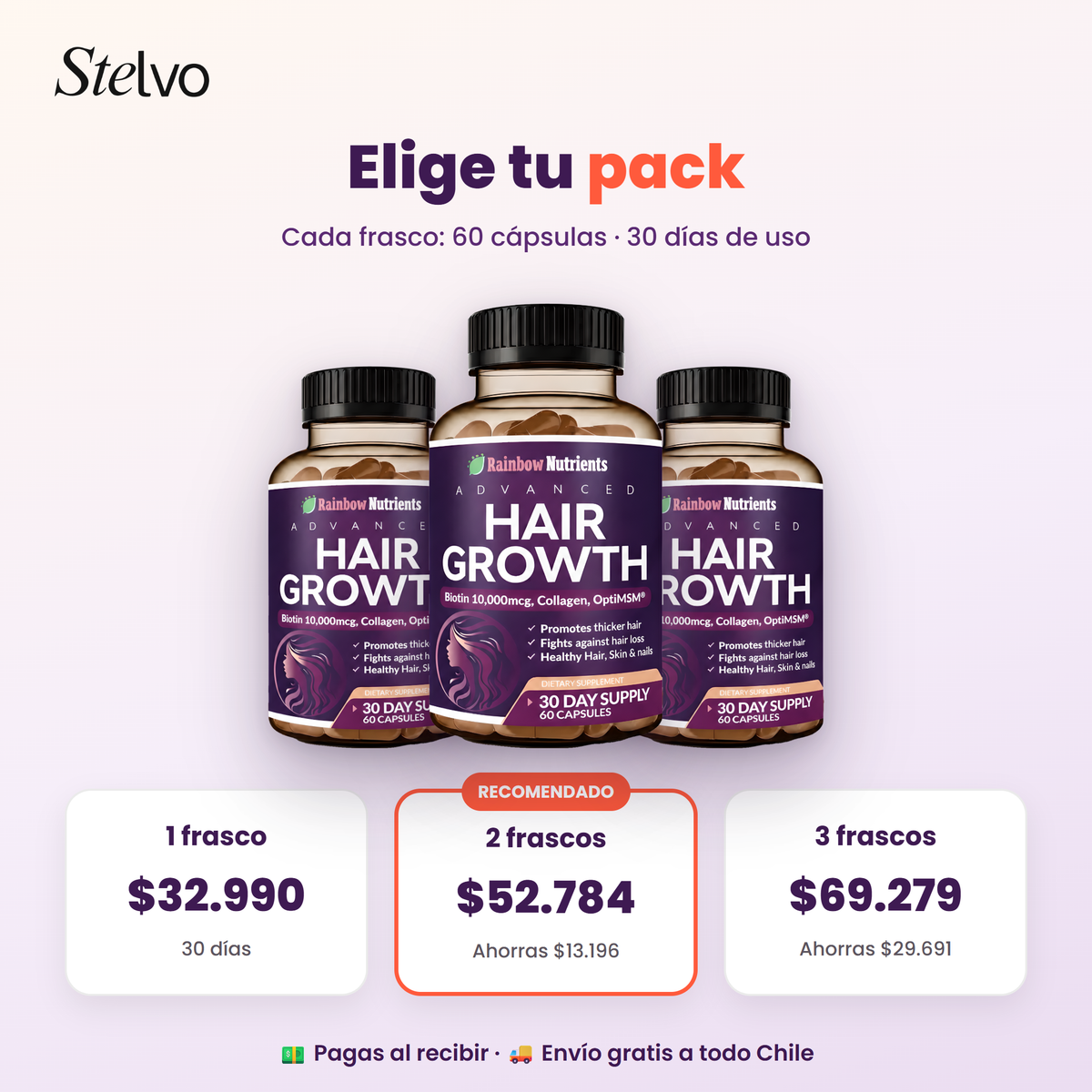 Packs Hair Growth: 1, 2 y 3 frascos